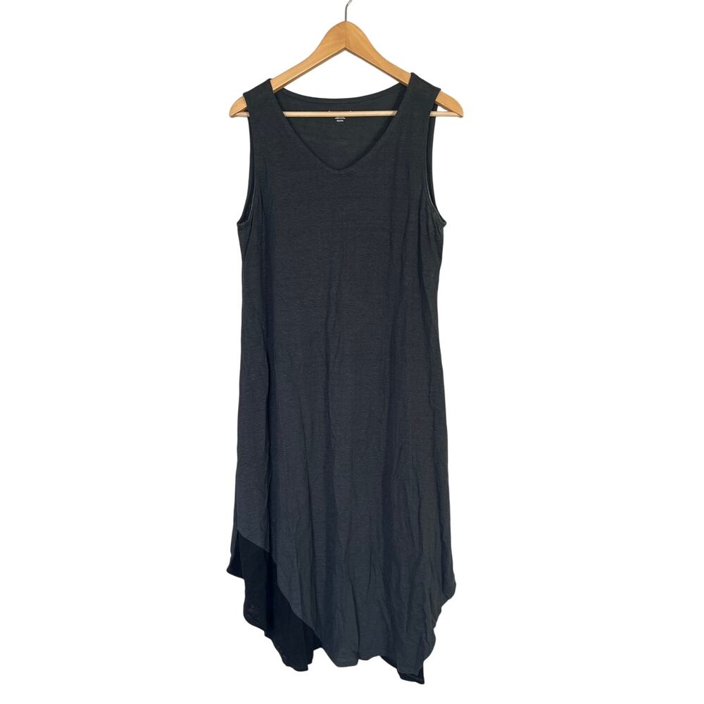 Eileen Fisher Organic Linen Midi Dress Gray Sleeveless Minimalist Coastal Sz PM